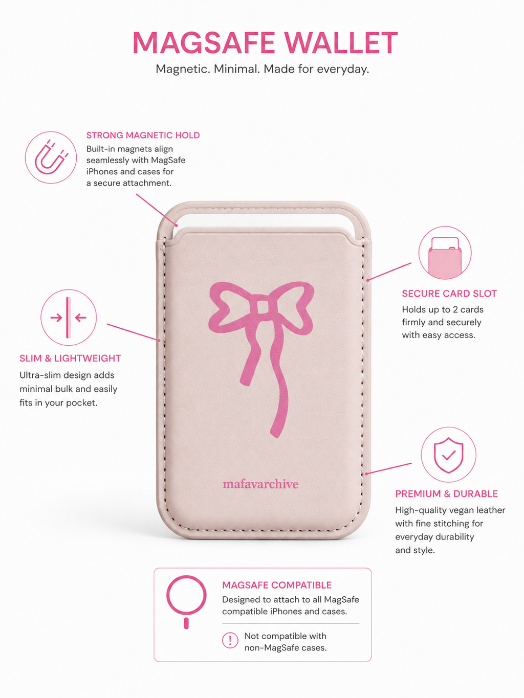 Blush Bow MagSafe Card Holder