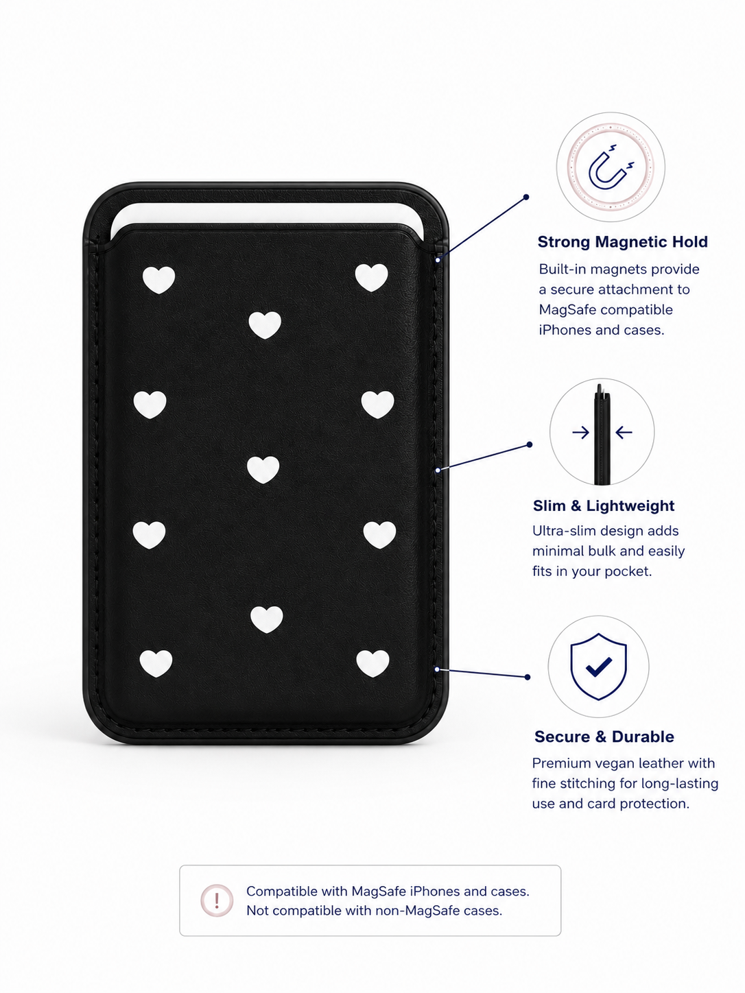 Black Heart MagSafe card holder